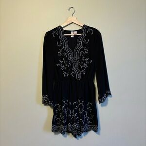 Embroidered black romper